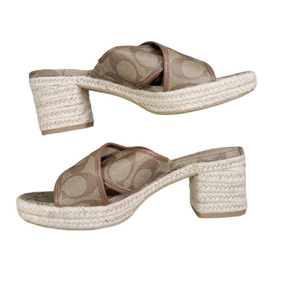 COACH Sloan Monogram Espadrille Slip On Block Heels Size 7.5 - Picture 4 of 9
